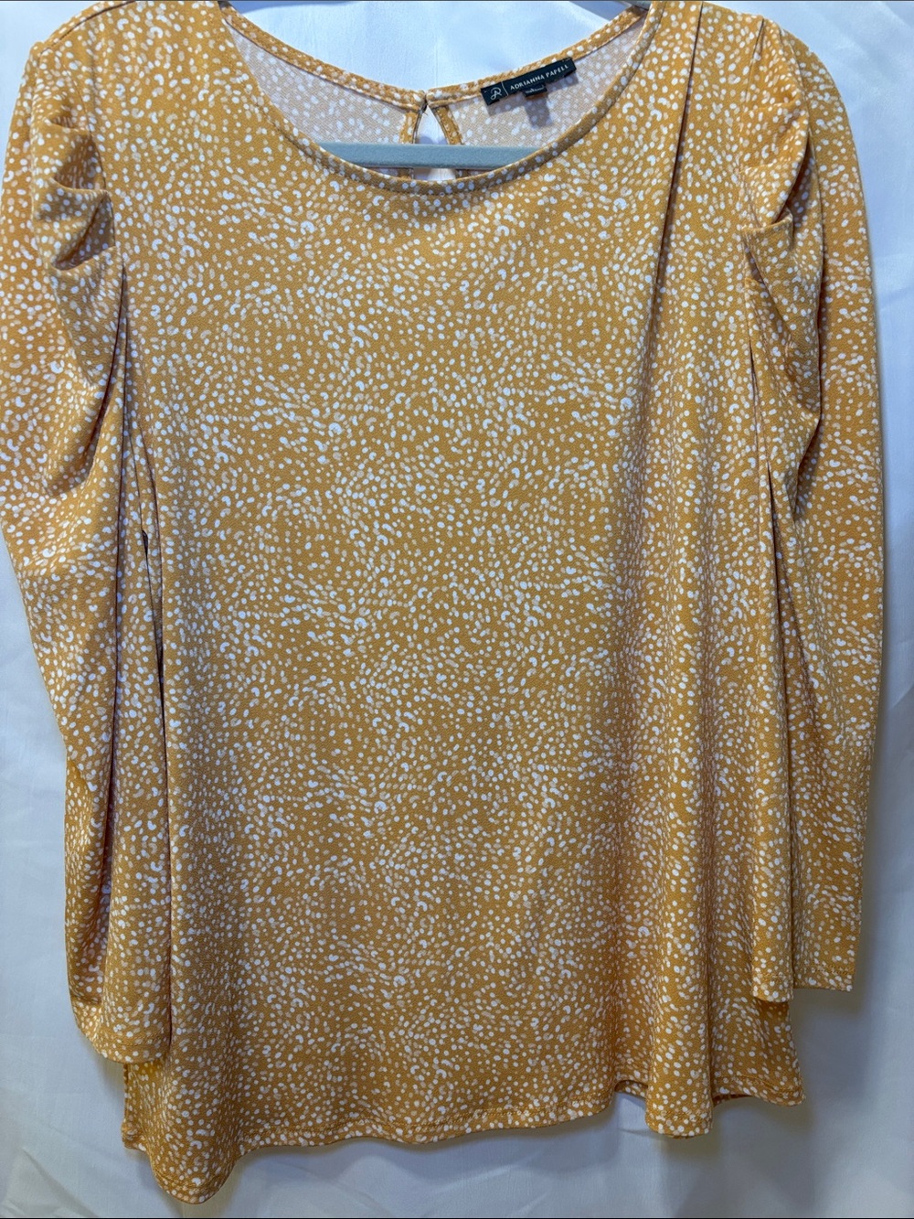 Adrianna Papell Mustard and White Speckled Long-Sleeve Blouse